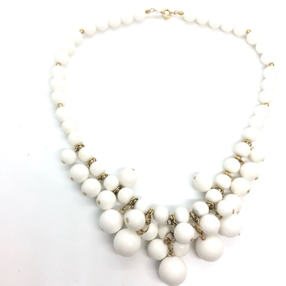 VINTAGE 80S TRIFARI BAUBLE BEAD NECKLACE WHITE GOLD COLLAR ACRYLIC DANGLE - Picture 8 of 15